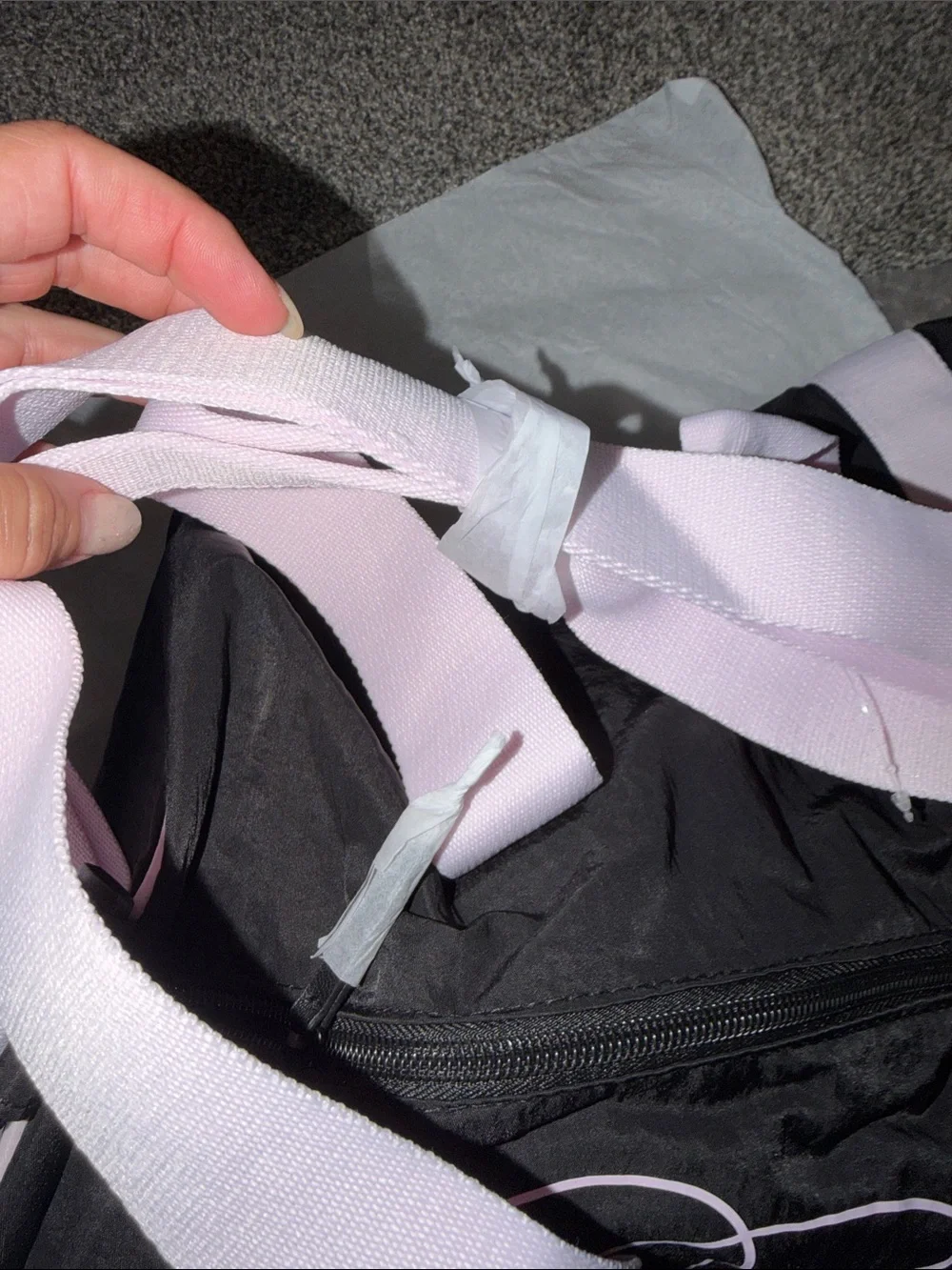 PINK Victoria's Secret Black Tote with Light Pink Straps and Script